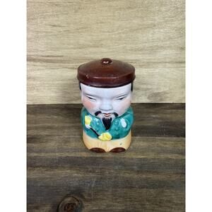 Occupied Japan Figural Man Jar w/ Lid 4” Vintage Ceramic Trinket Container